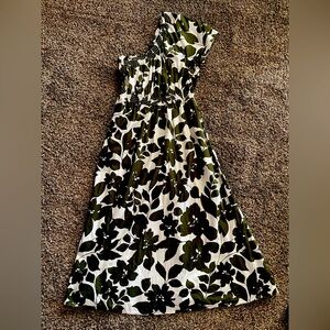 J Crew, Smocked cotton poplin one-shoulder dress in leafy floral, Medium, EUC